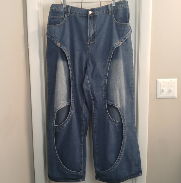 SHEIN Denim - Blue Cut Out Abstract Wide Leg Denim Jeans 2X (16) NWOT